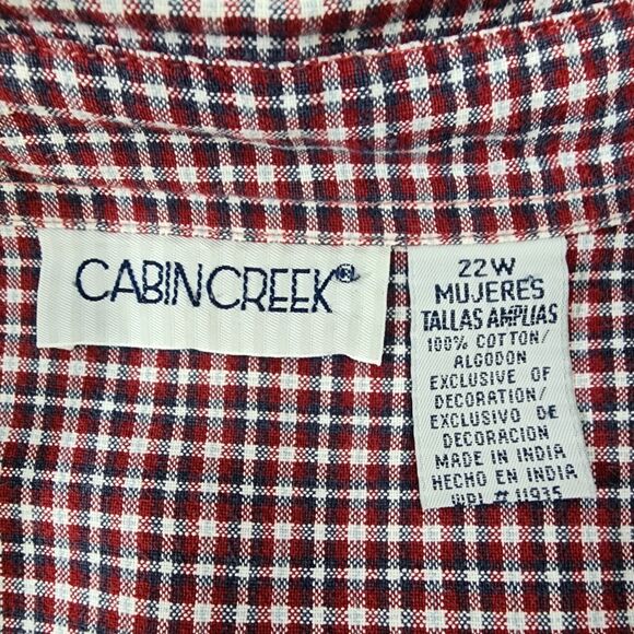 Cabin Creek Shirt Size 22W Long Sleeve Button Plaid Cotton Embroidered Flowers - Picture 7 of 8